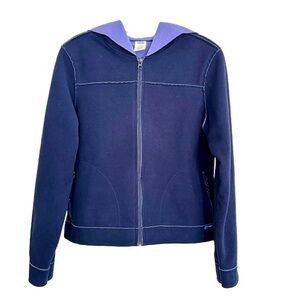 Old Navy Athletic Jacket 2-Tone Blue Dynamic Fleece Zip Up Hooded Zip Pockets
